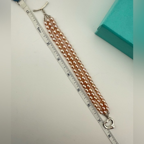 Tiffany & Co. Pink Pearl Open Heart Toggle Bracelet Sterling Silver Elsa Peretti - Picture 6 of 6